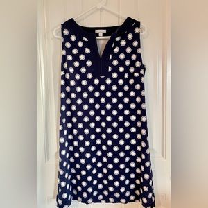 New York & Company Navy & White Polka Dot Shift Dress, Women’s Large, Cotton